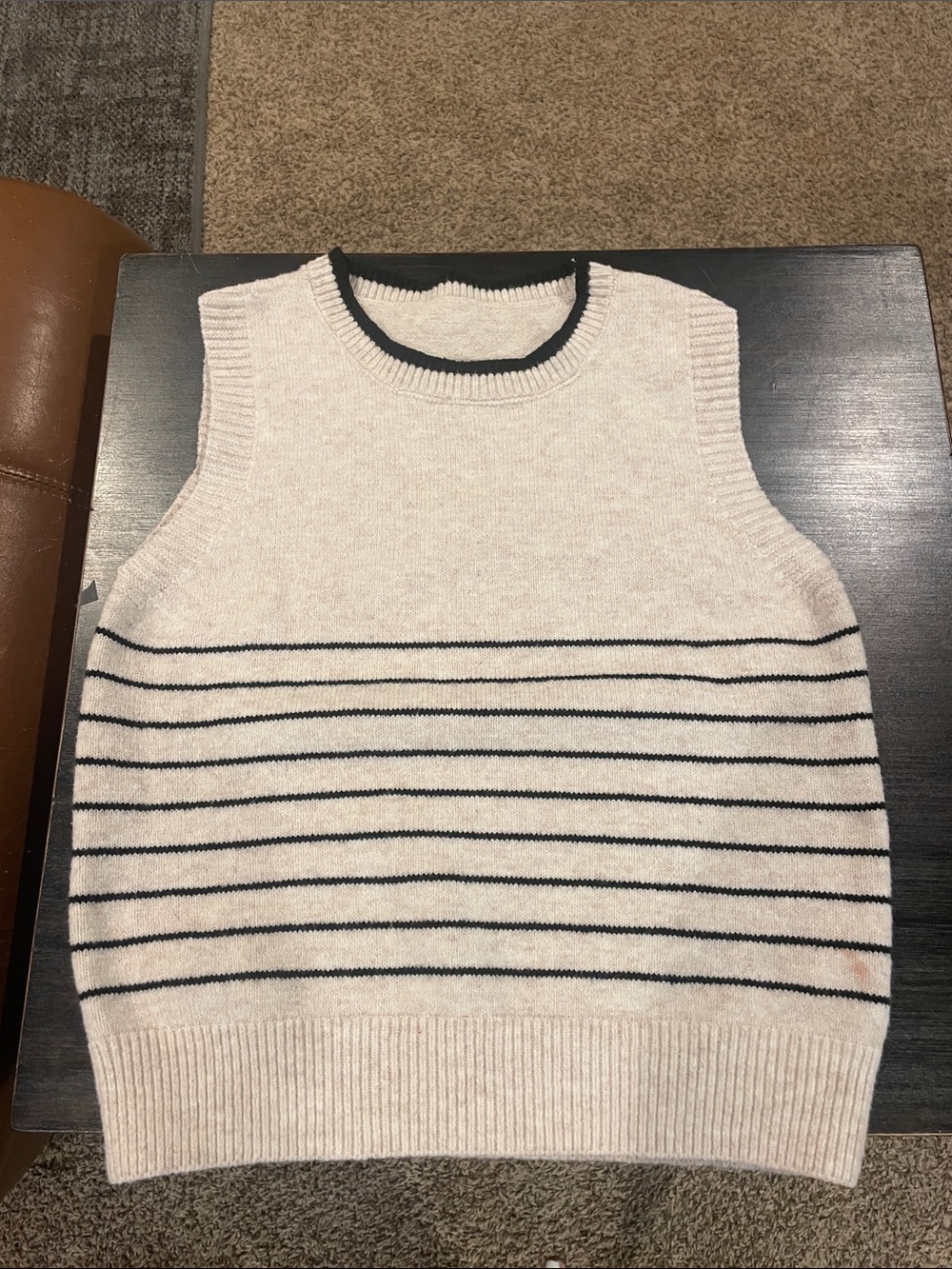 SHEIN Cream Sleeveless V-Neck Striped Sweater